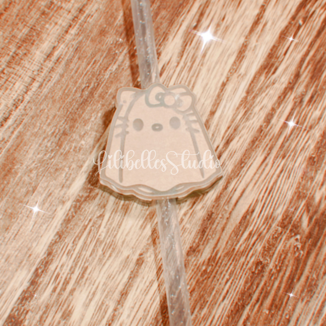 DESTASH BLANK Ghost kitty straw topper
