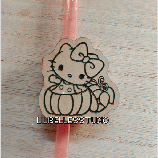 DESTASH BLANK Kitty in a pumpkin straw topper