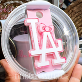 Pink LA bow acrylic topper